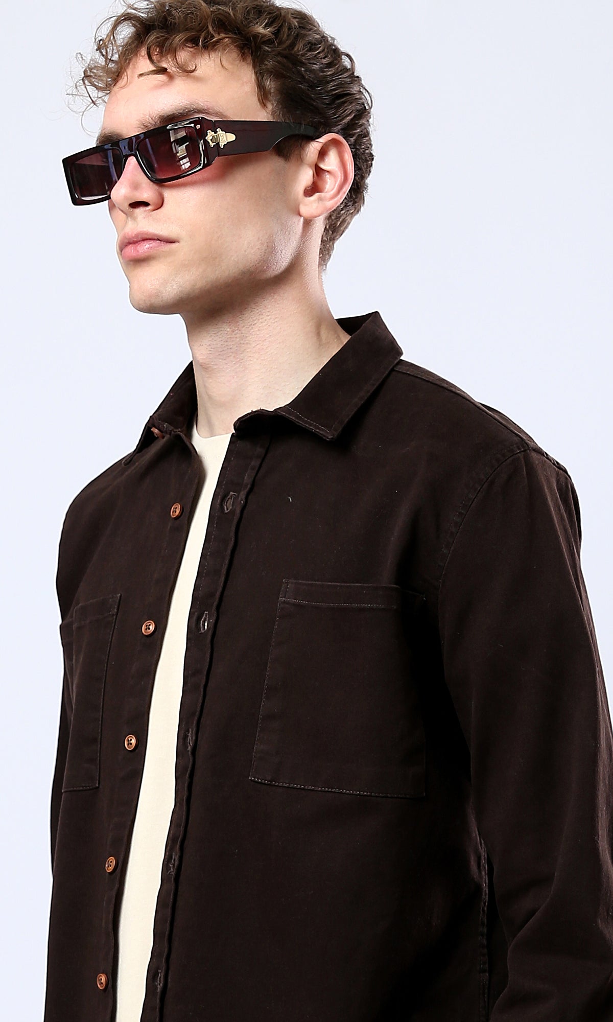 Brown Long Sleeve Shirt with Classic Collar - O175644