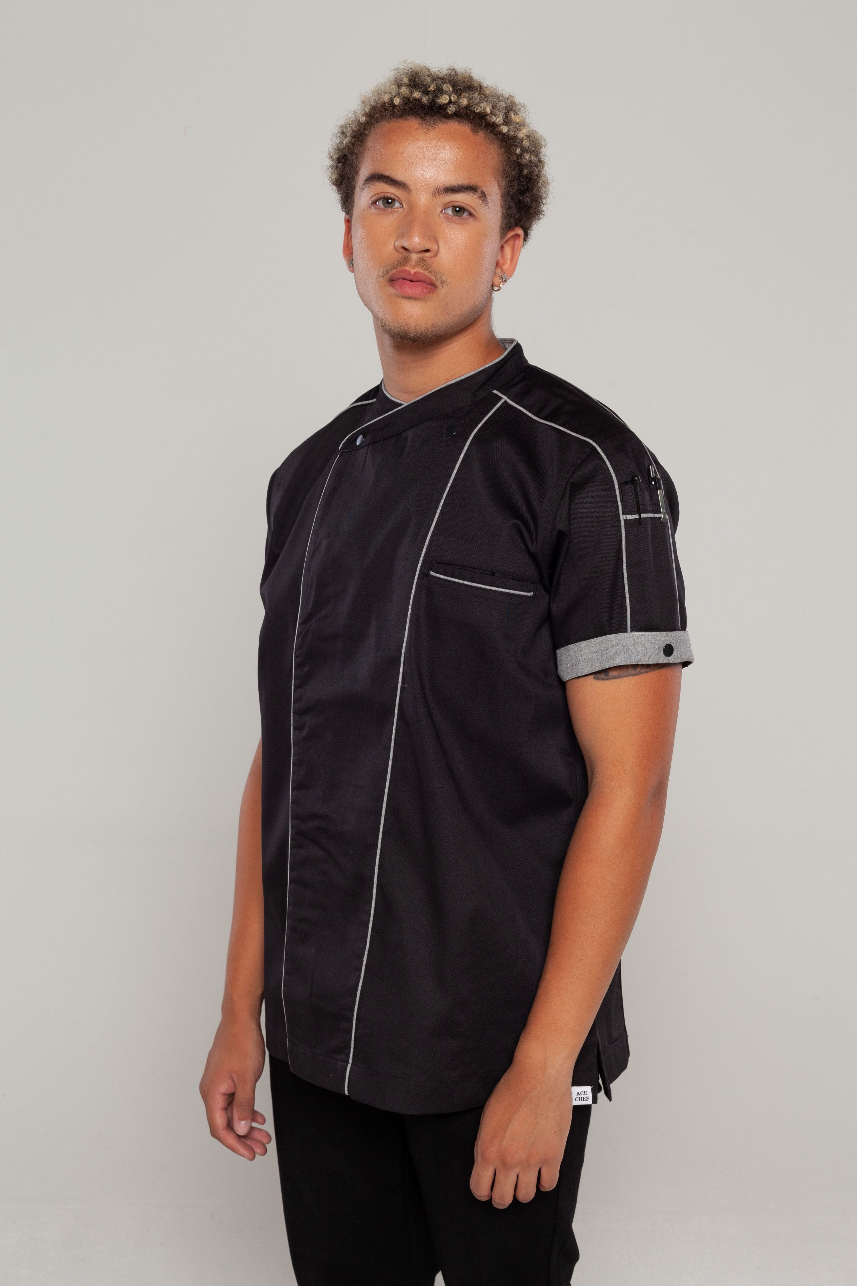 Bryan Chef Jacket - Black Grey Trim Coolvent.