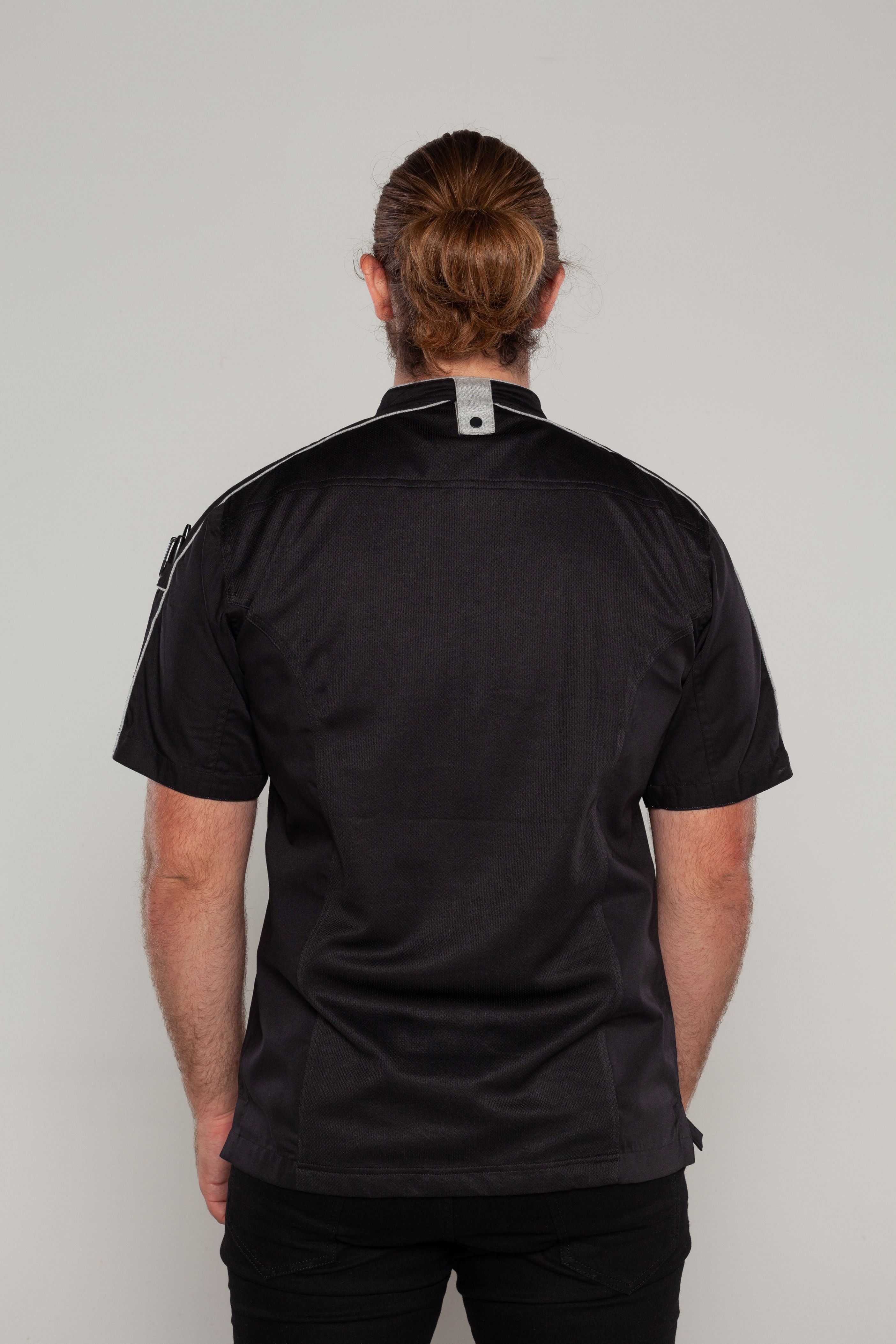 Bryan Chef Jacket - Black Grey Trim Coolvent.