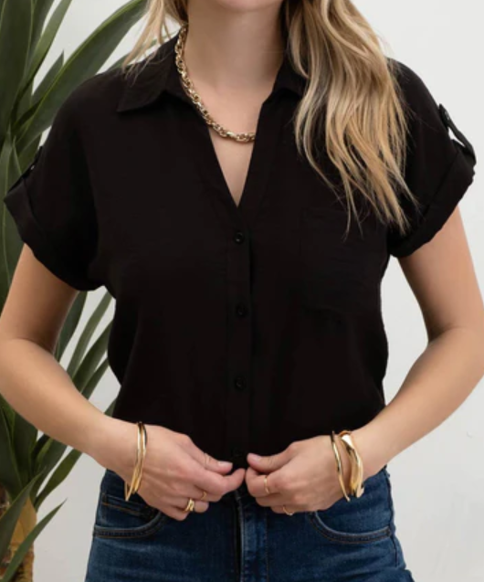 Top with Short Sleeves - Black