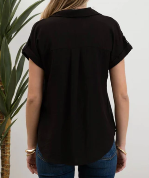 Top with Short Sleeves - Black