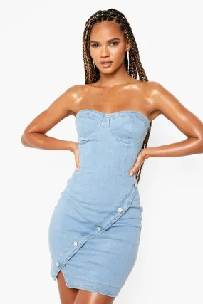 Button Front Denim Dress with Cupped Corset Tall Size