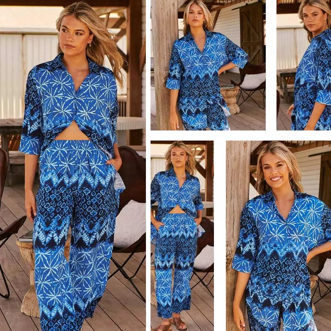 Cabana Shirt Blouse - Tranquil Tides Collection can be rewritten as Tranquil Tides Cabana Shirt Blouse for better Google SEO.