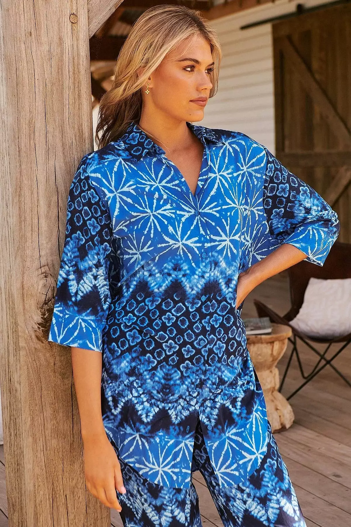 Cabana Shirt Blouse - Tranquil Tides Collection can be rewritten as Tranquil Tides Cabana Shirt Blouse for better Google SEO.