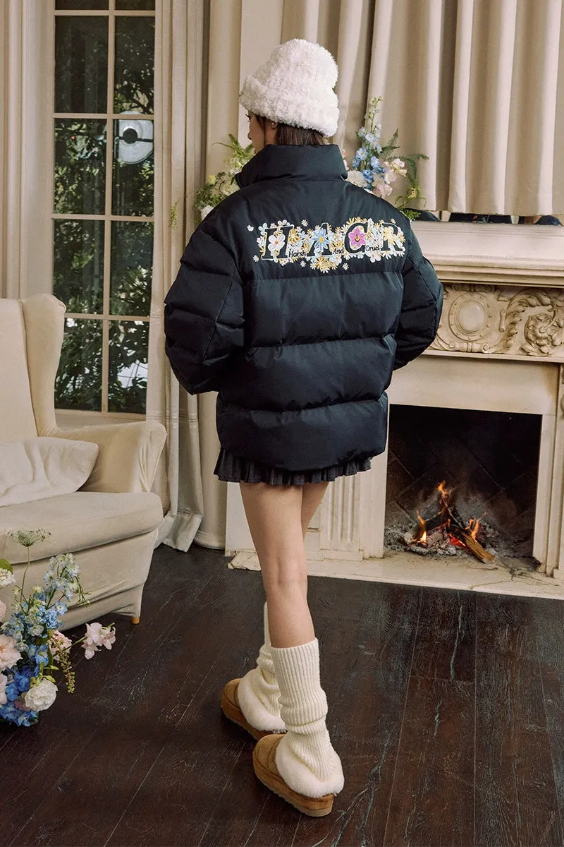 Cartoon Cutout Embroidered Puffer Jacket