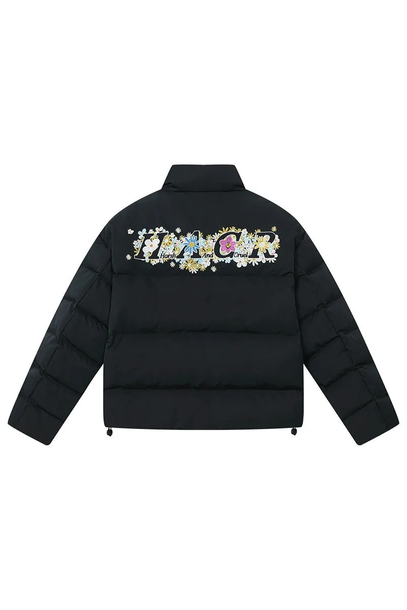 Cartoon Cutout Embroidered Puffer Jacket