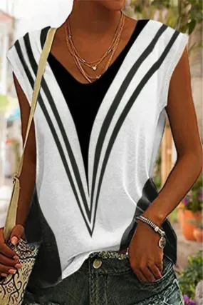 Casual Striped Patchwork V Neck T-Shirts in 3 Colors