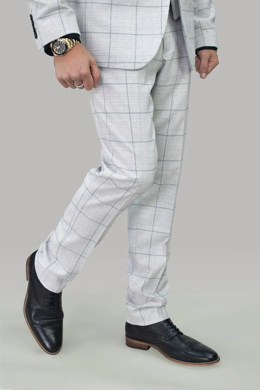 Slim Fit Light Grey Check 3-Piece Wedding Suit by Cavani Radika