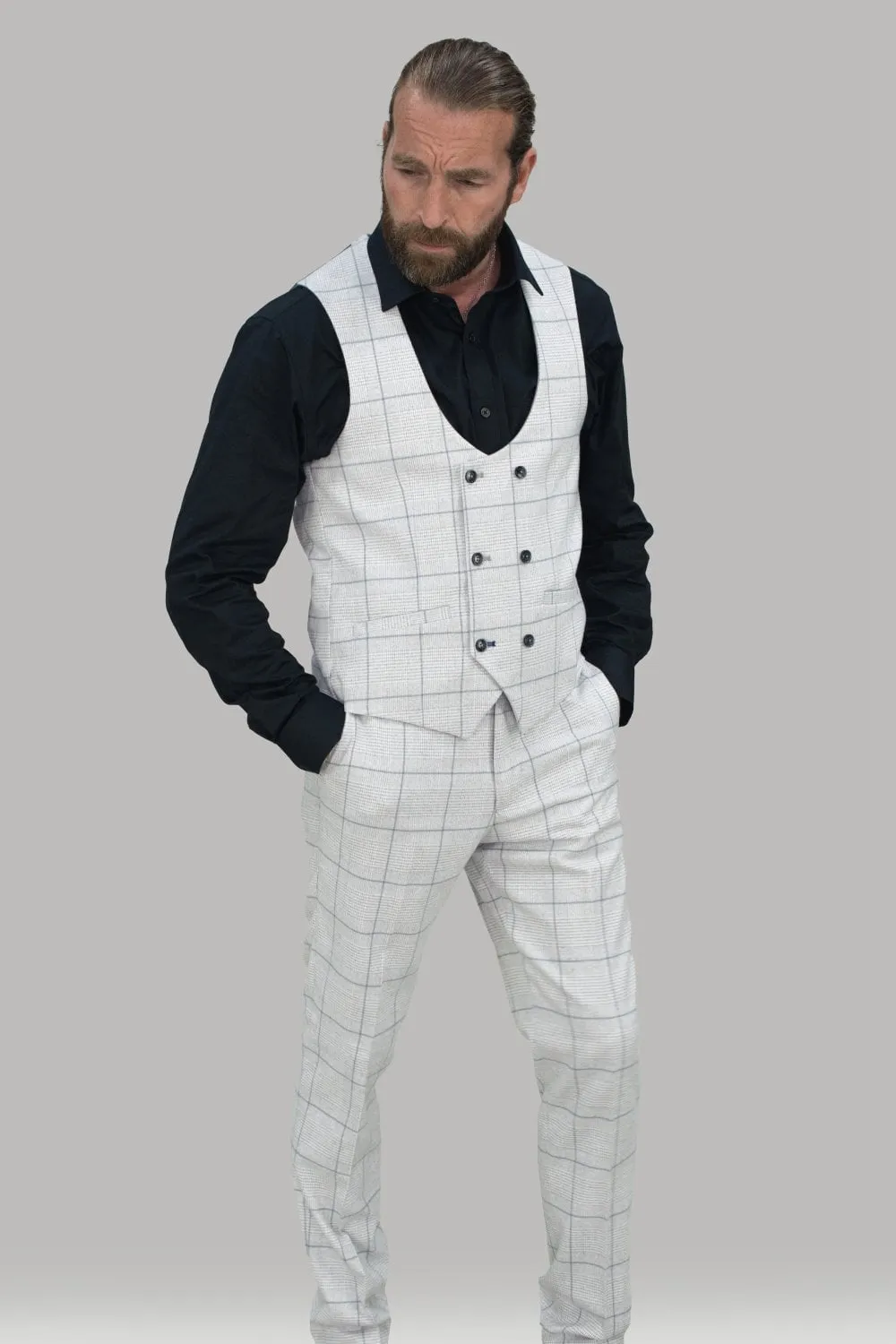 Slim Fit Light Grey Check 3-Piece Wedding Suit by Cavani Radika