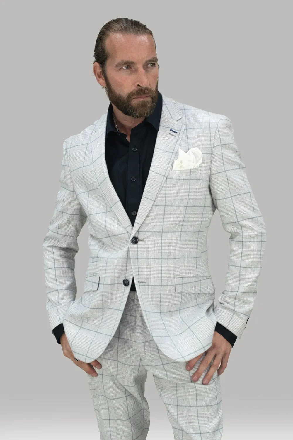 Slim Fit Light Grey Check 3-Piece Wedding Suit by Cavani Radika