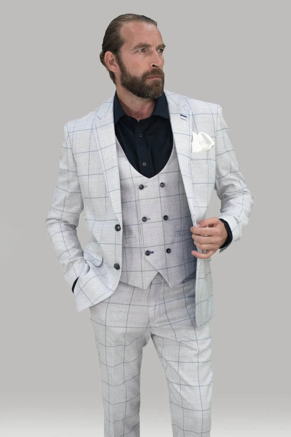 Slim Fit Light Grey Check 3-Piece Wedding Suit by Cavani Radika