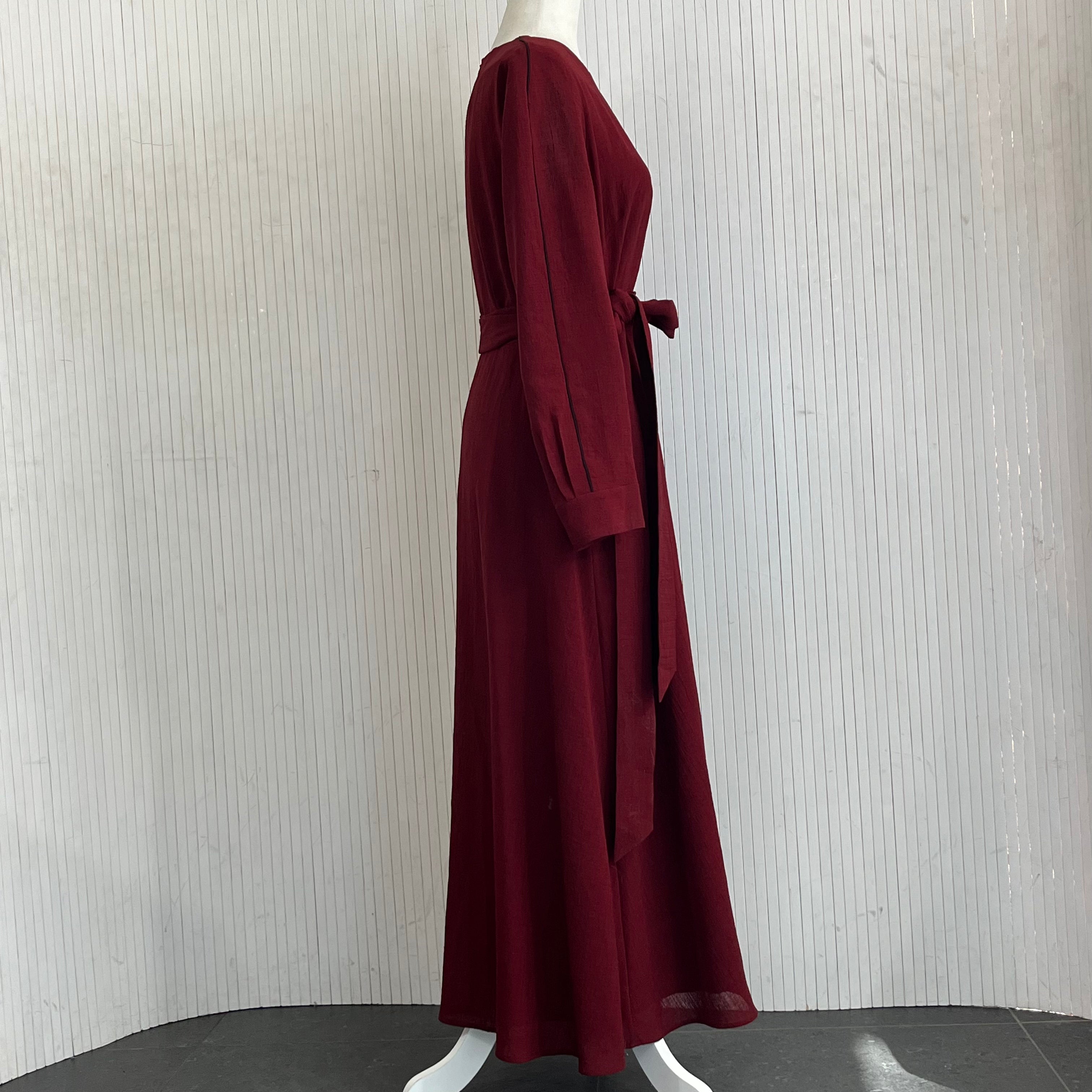 Cefinn Cranberry Maxi Dress - Flared, Belted - Size L