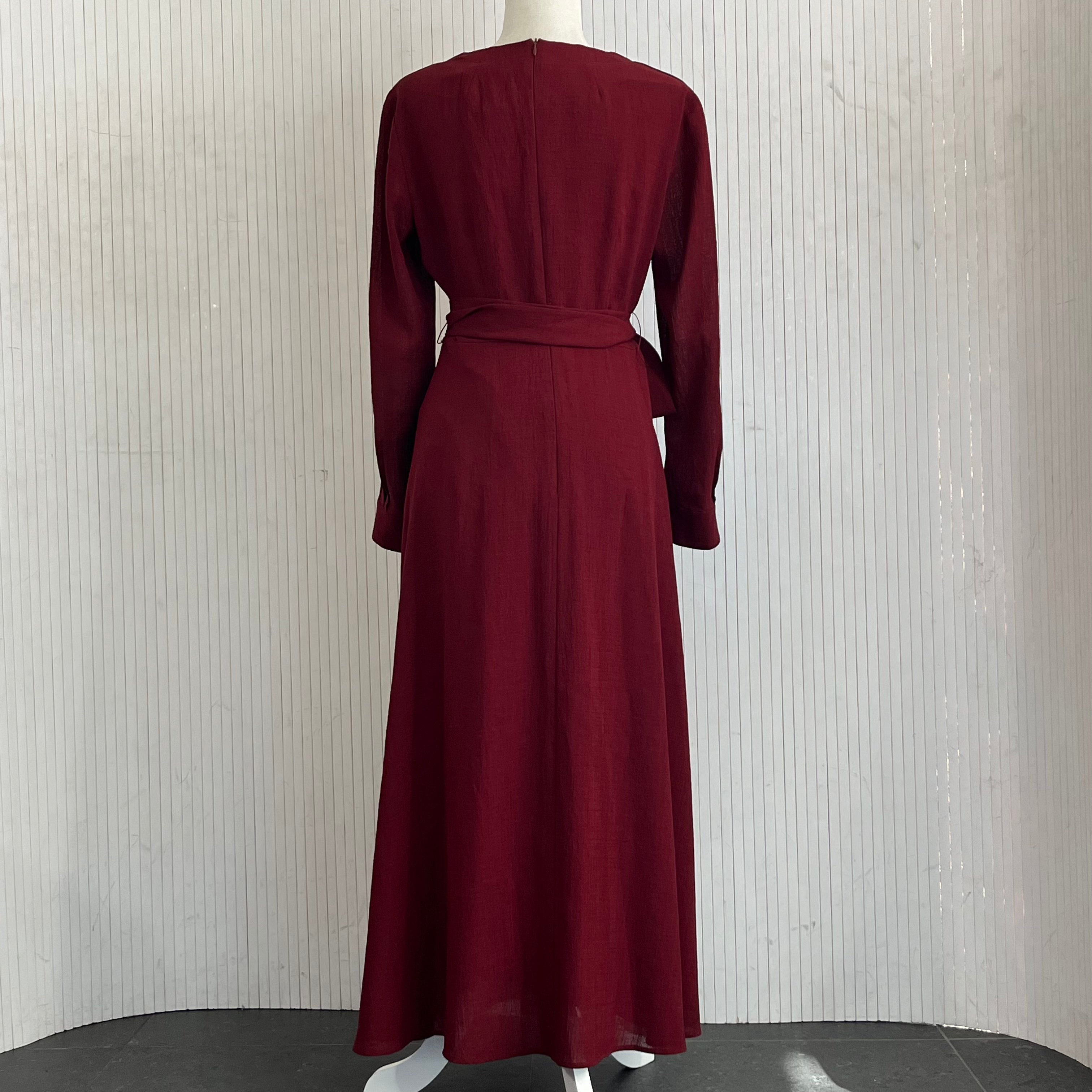 Cefinn Cranberry Maxi Dress - Flared, Belted - Size L