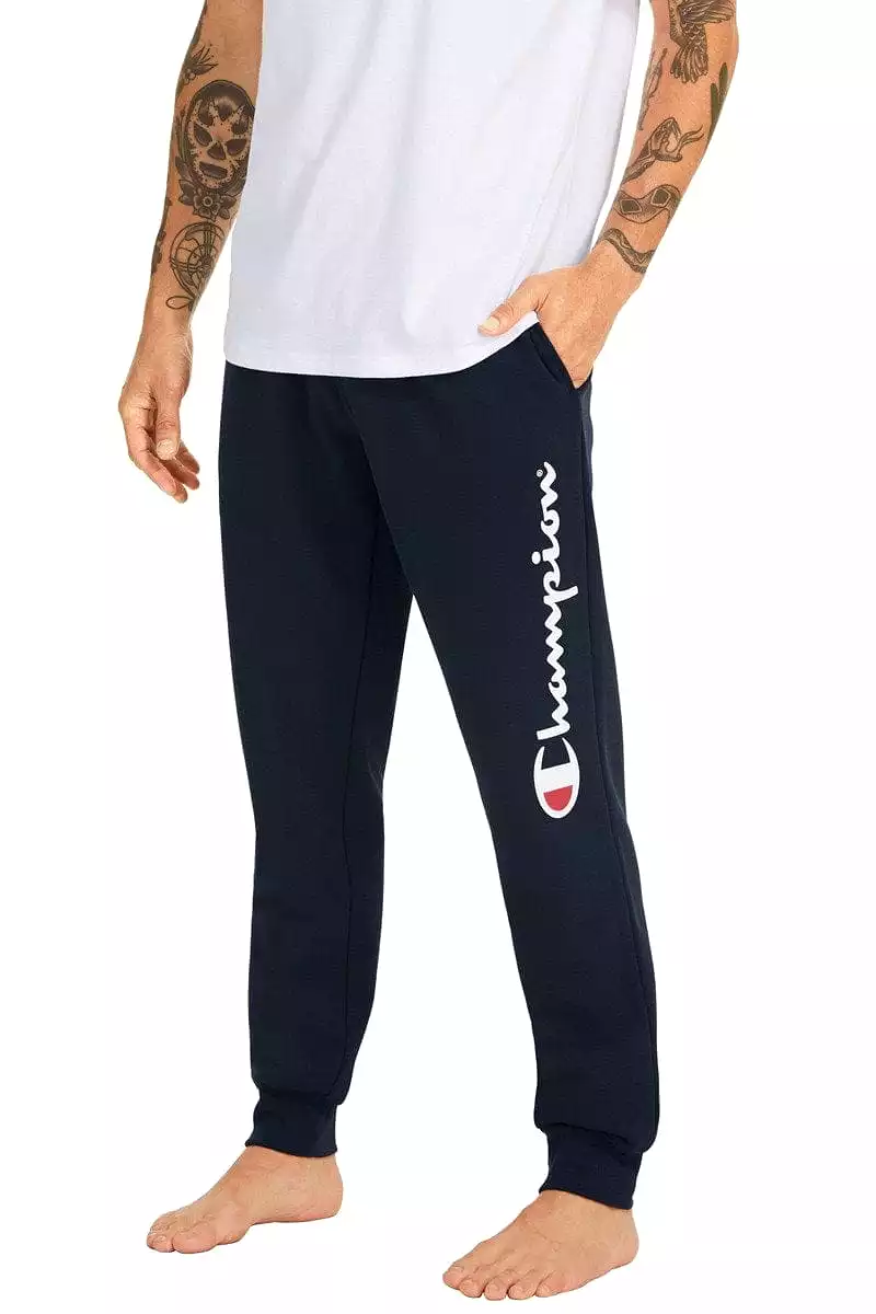 Champion Men's Navy Script Cuff Trackpants