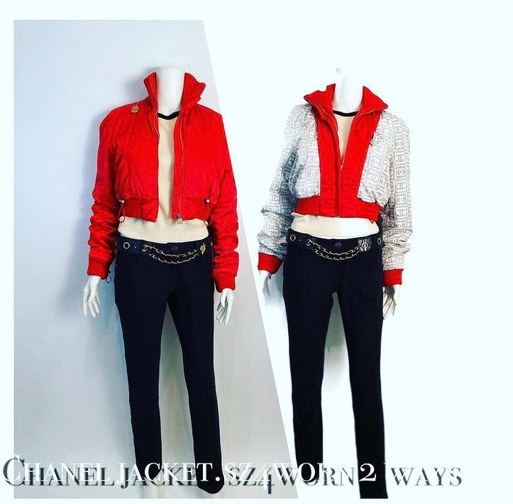 Chanel 03A 2003 Fall Bomber Jacket - Red Reversible CC Logo Sport Coat - FR 38