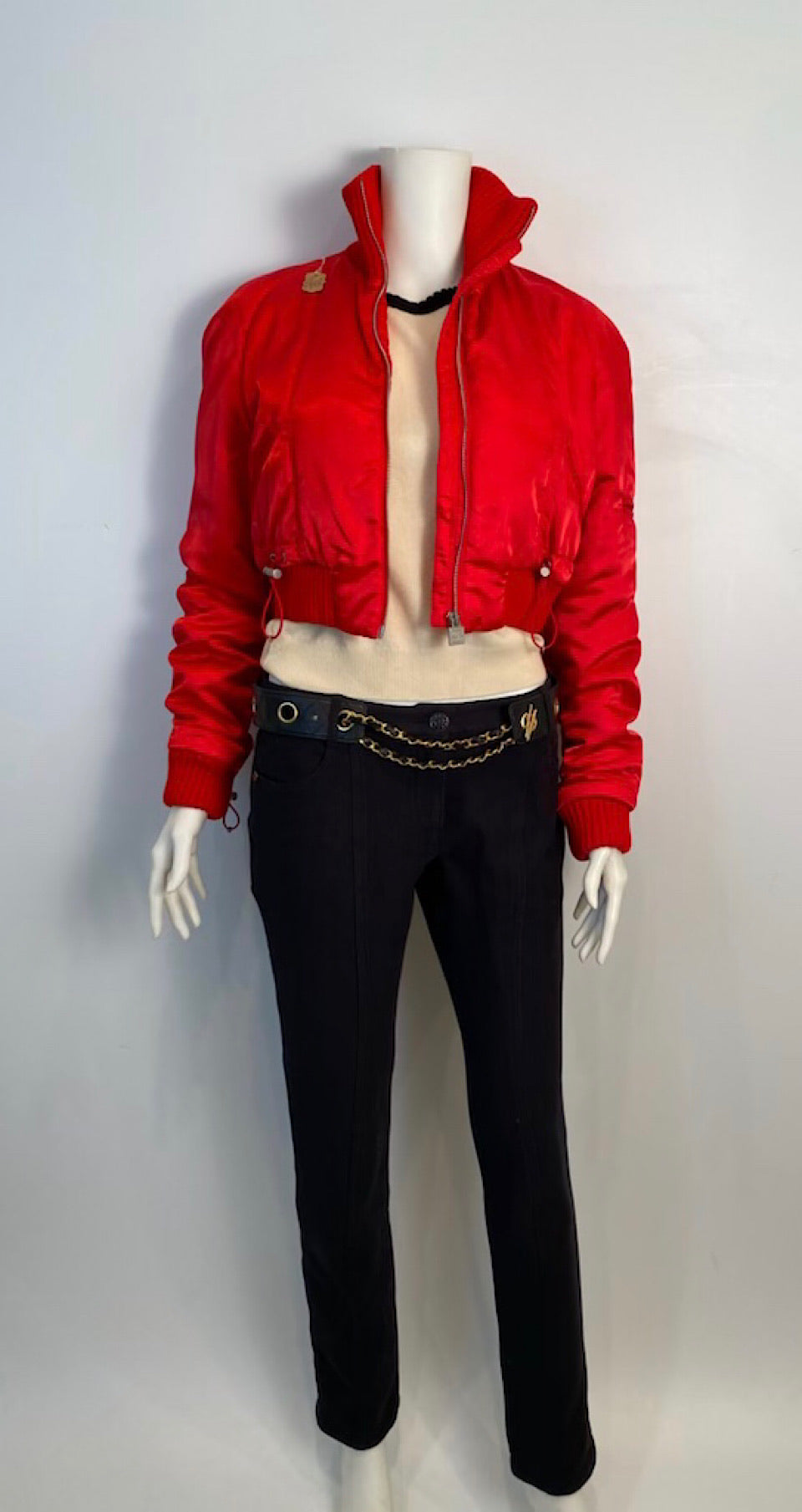 Chanel 03A 2003 Fall Bomber Jacket - Red Reversible CC Logo Sport Coat - FR 38