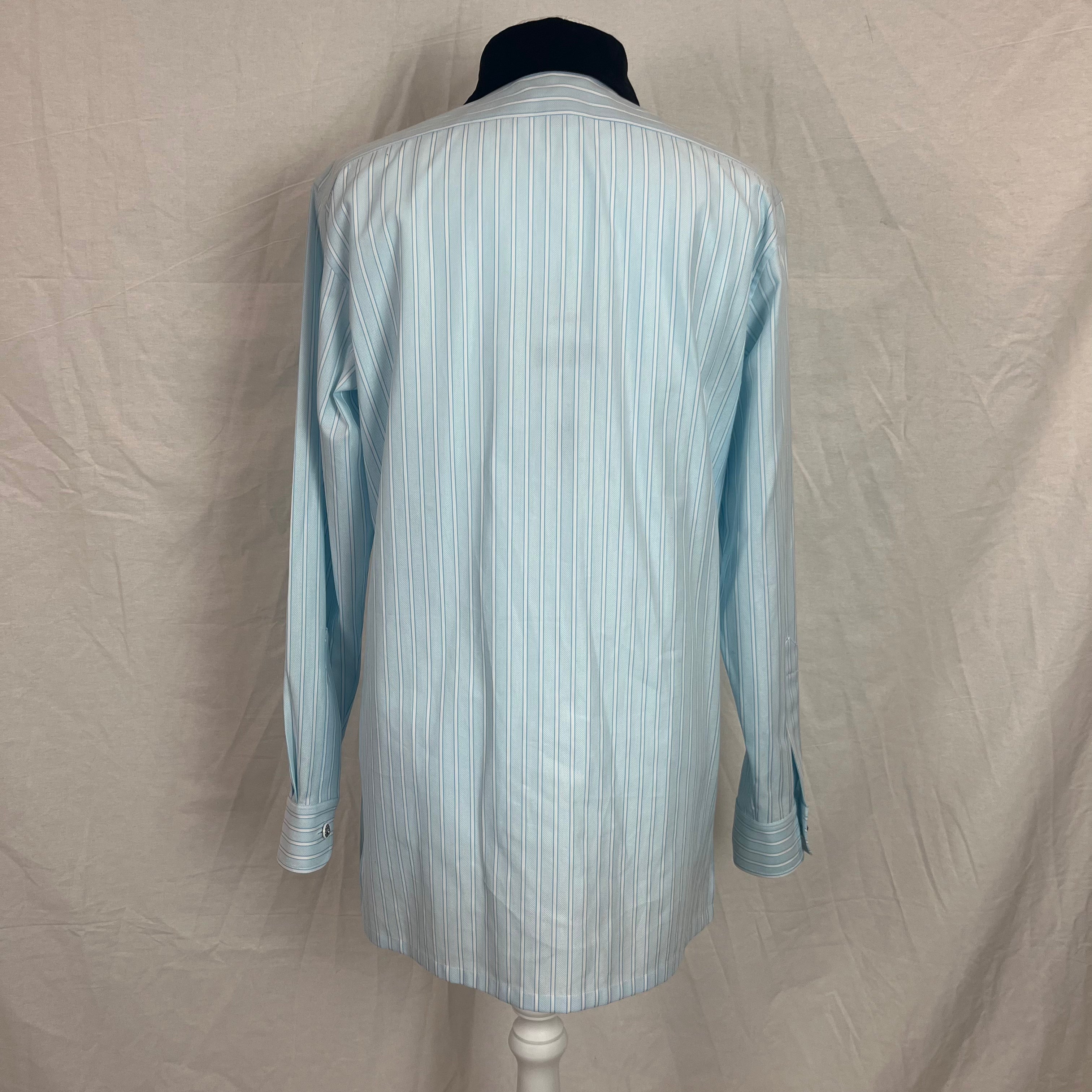 Chanel 2790 Blue Stripe Cotton Shirt with Velvet Collar - XS