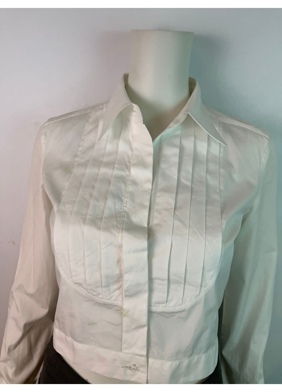 Chanel Vintage White Cotton Pleated Shirt Top Blouse - Size 2