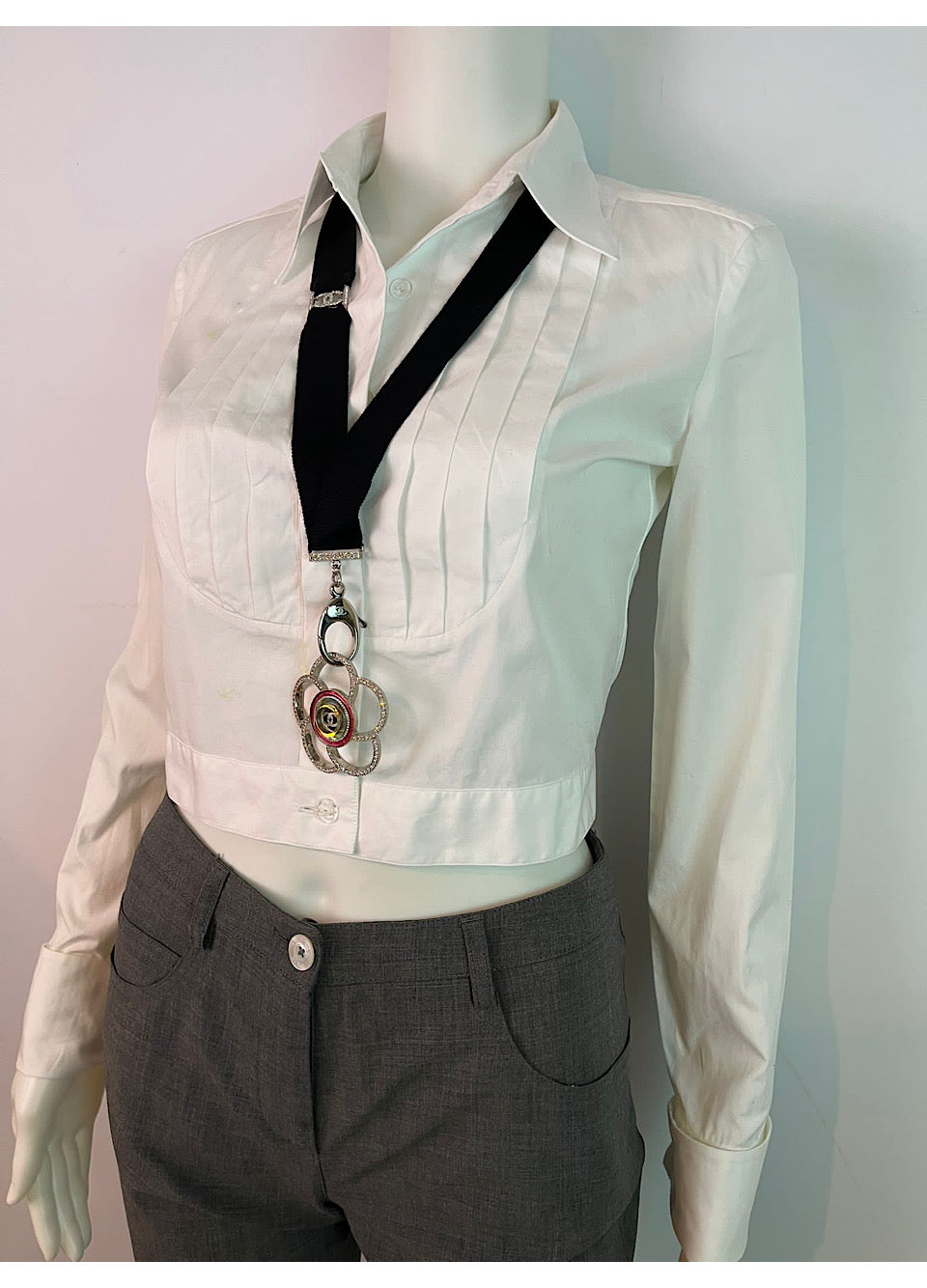 Chanel Vintage White Cotton Pleated Shirt Top Blouse - Size 2