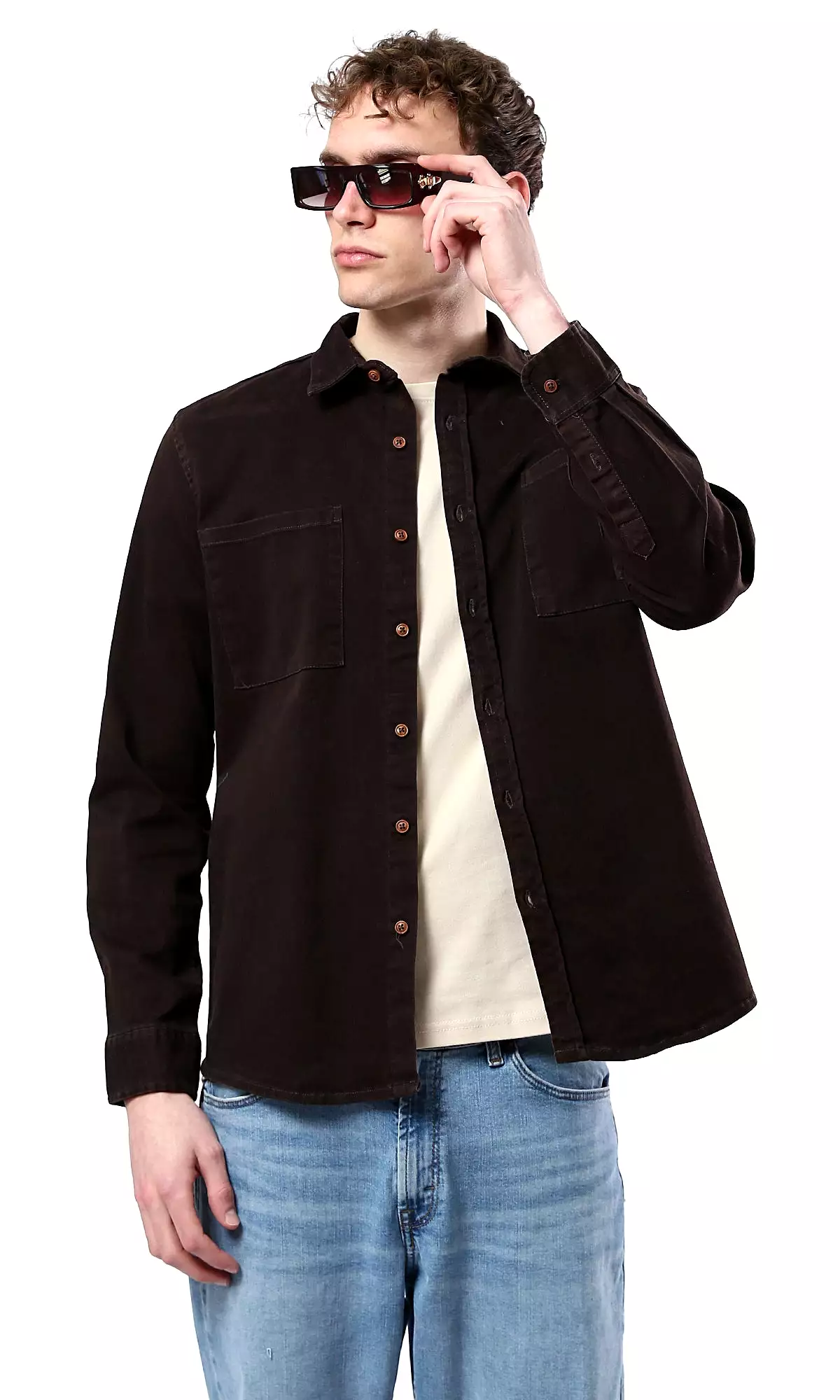 Classic Collar Long Sleeves Dark Brown Shirt