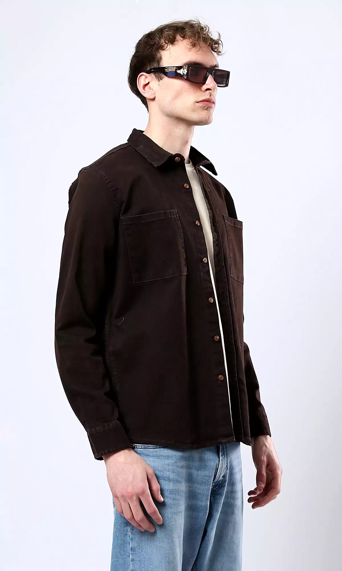 Classic Collar Long Sleeves Dark Brown Shirt