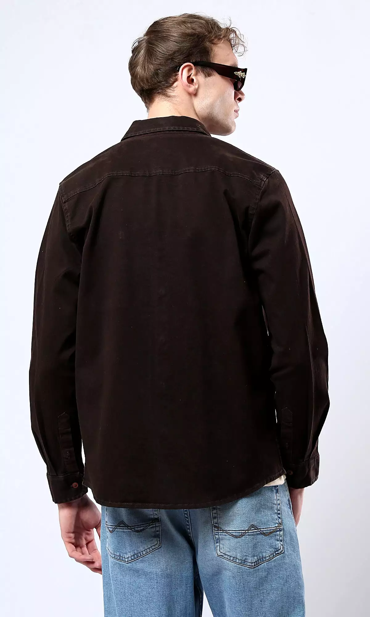 Classic Collar Long Sleeves Dark Brown Shirt