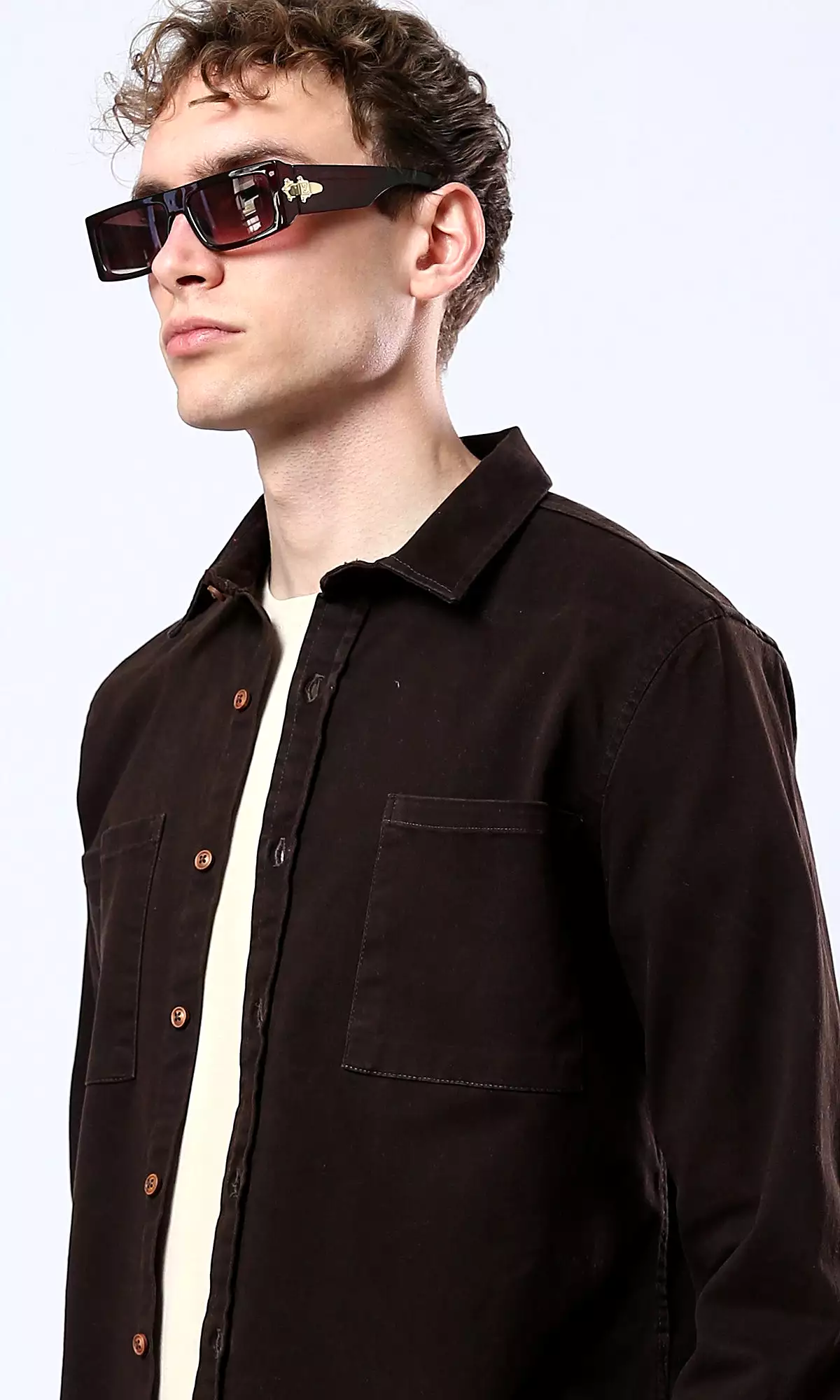 Classic Collar Long Sleeves Dark Brown Shirt