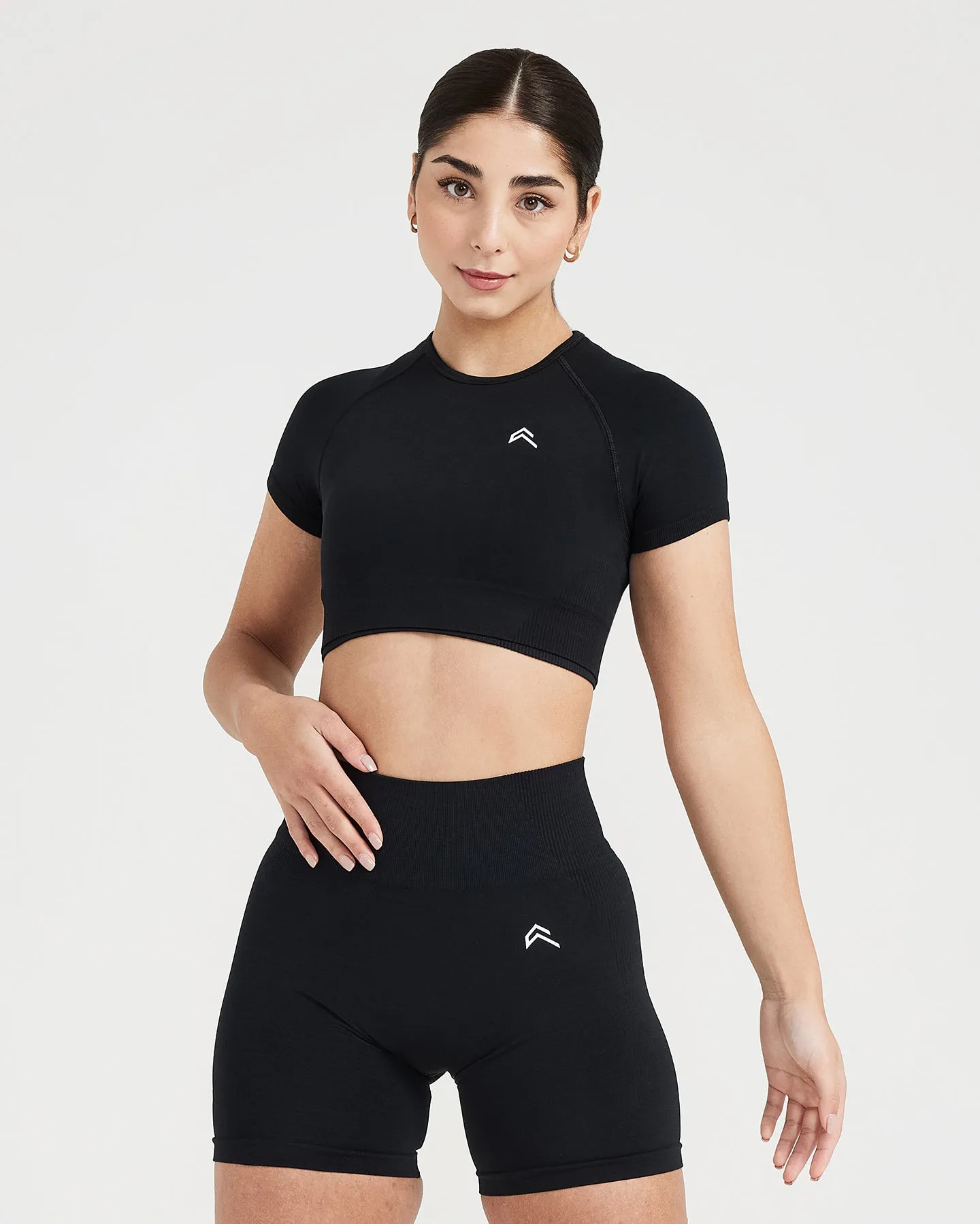 Black Marl Classic Seamless 2.0 Short Sleeve Crop Top