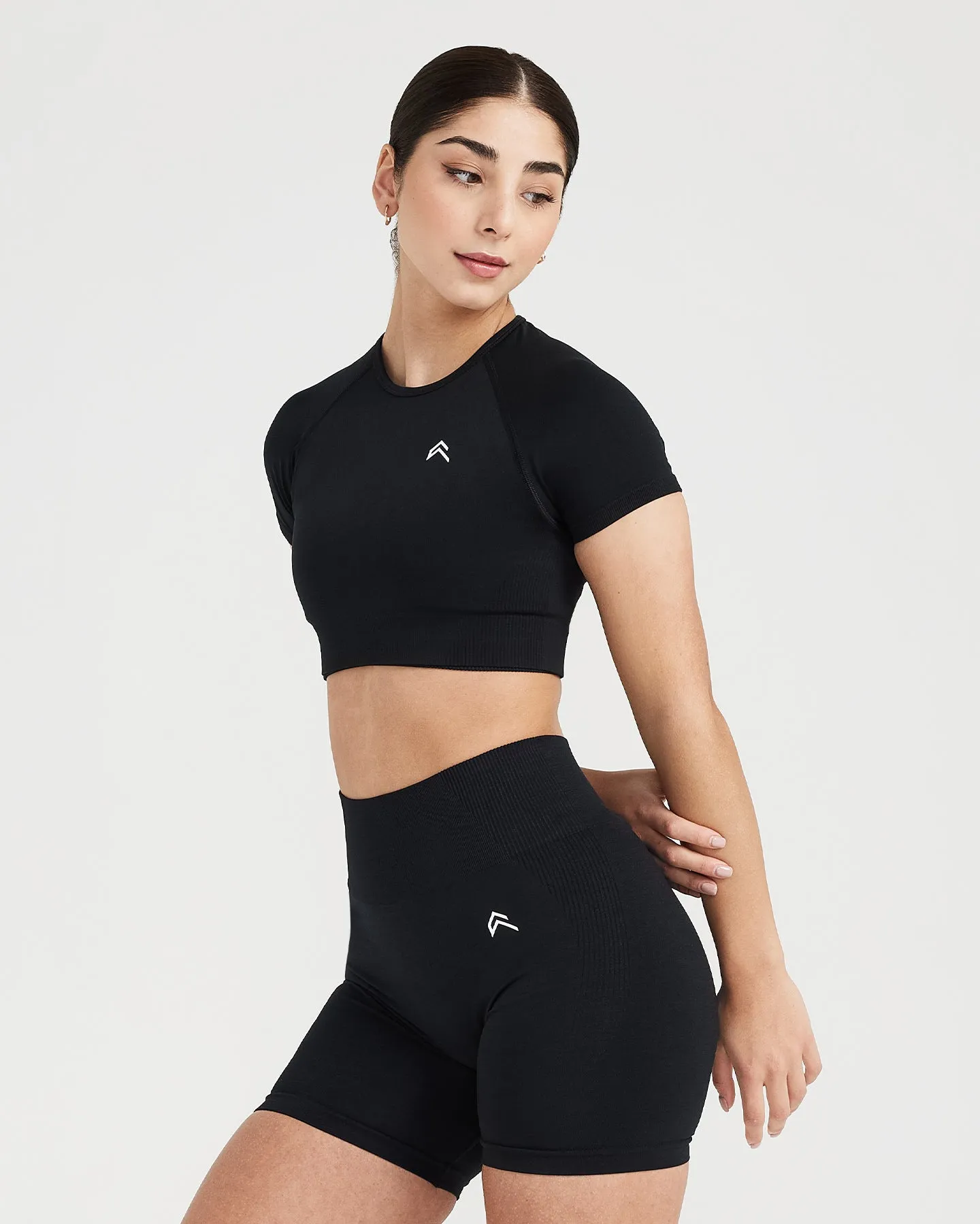 Black Marl Classic Seamless 2.0 Short Sleeve Crop Top