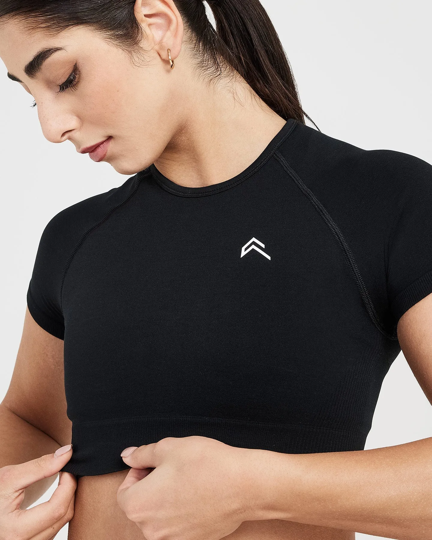 Black Marl Classic Seamless 2.0 Short Sleeve Crop Top