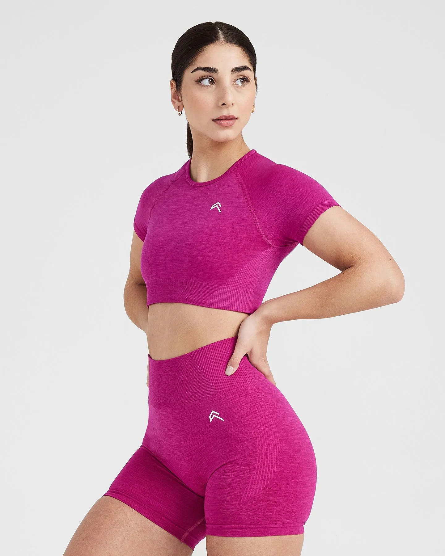 Classic Seamless 2.0 Short Crop Top Fuchsia Marl