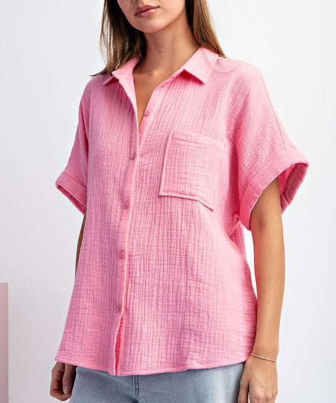 Cotton Gauze Blouse - Bubblegum Pink