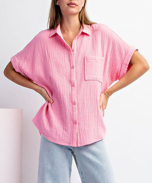 Cotton Gauze Blouse - Bubblegum Pink