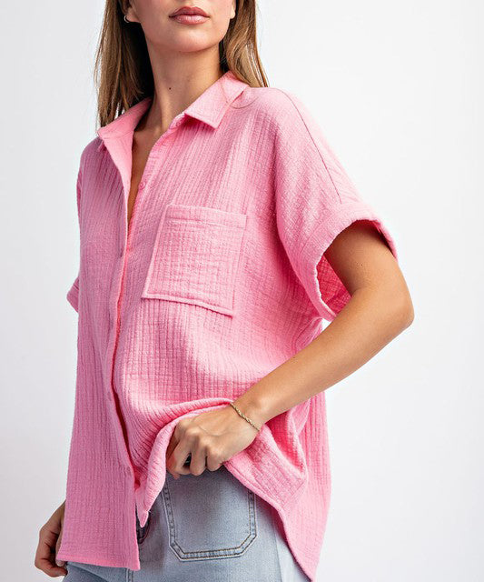 Cotton Gauze Blouse - Bubblegum Pink