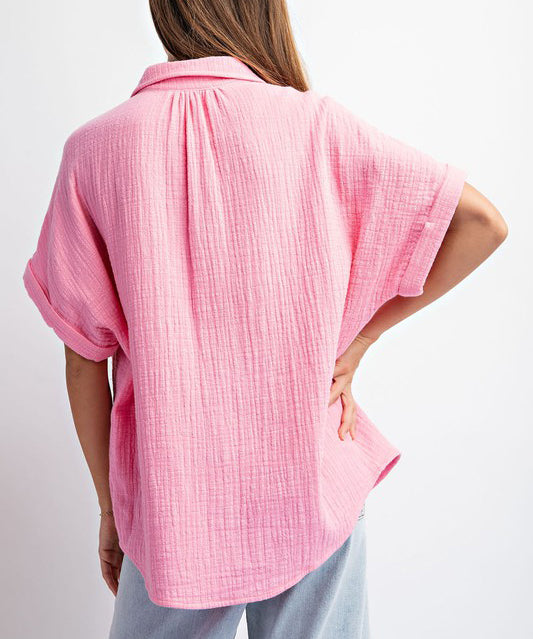 Cotton Gauze Blouse - Bubblegum Pink