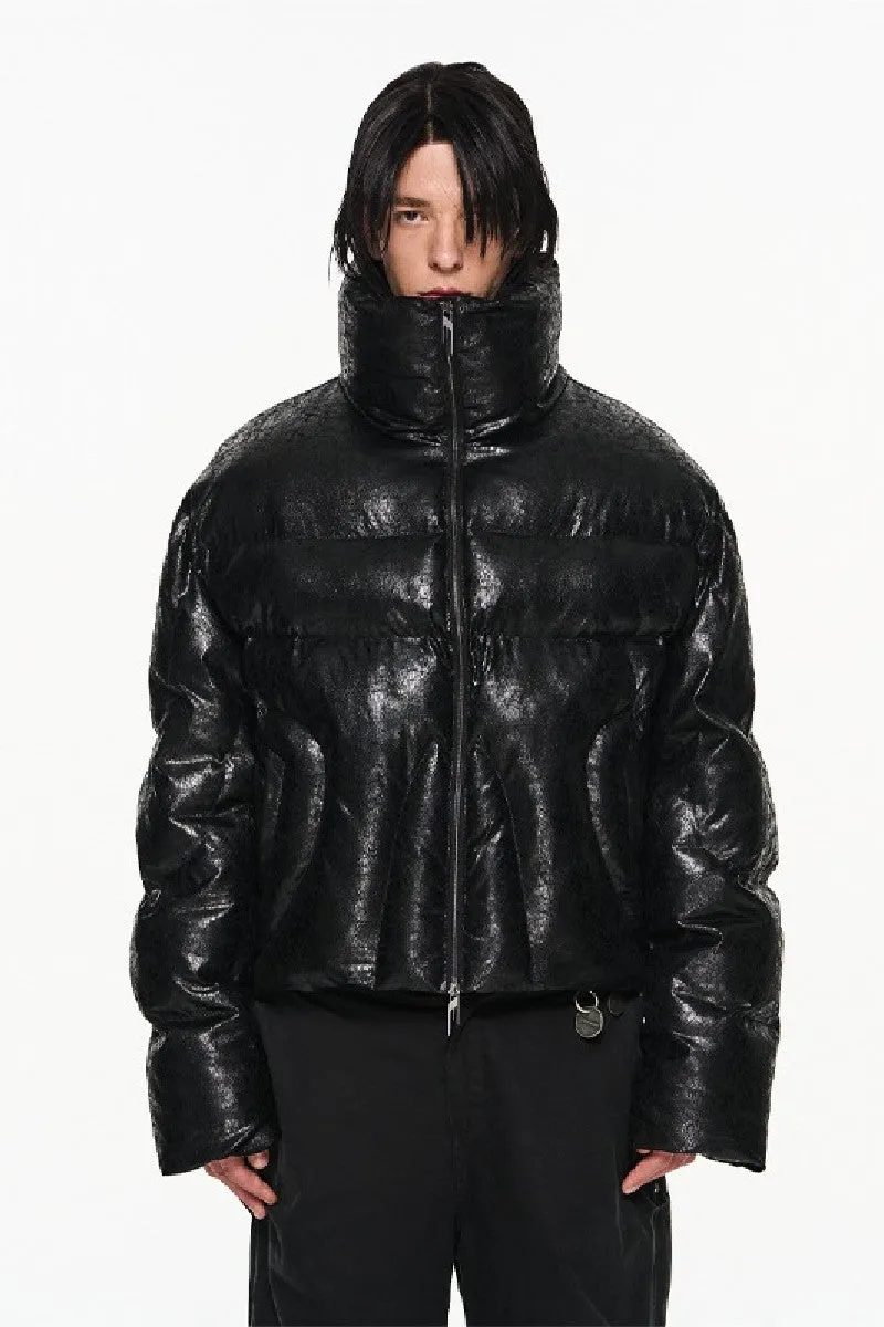 Cracked Texture Puffer Coat