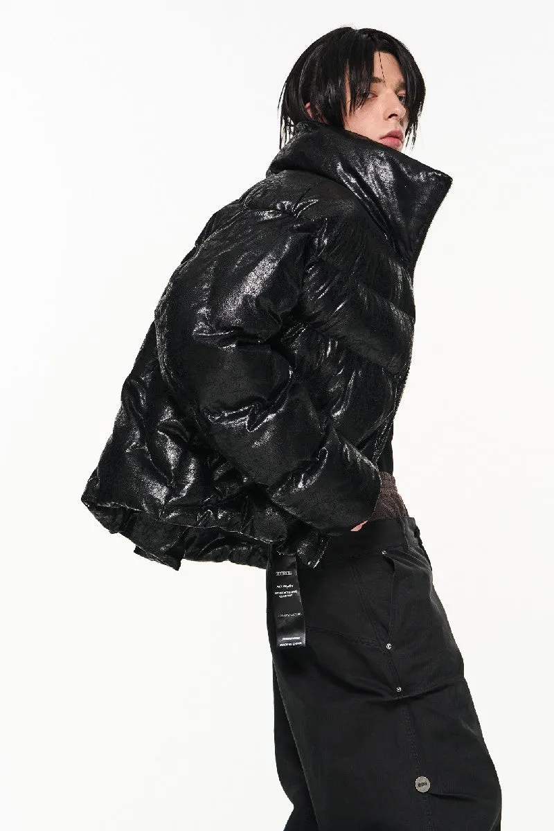 Cracked Texture Puffer Coat