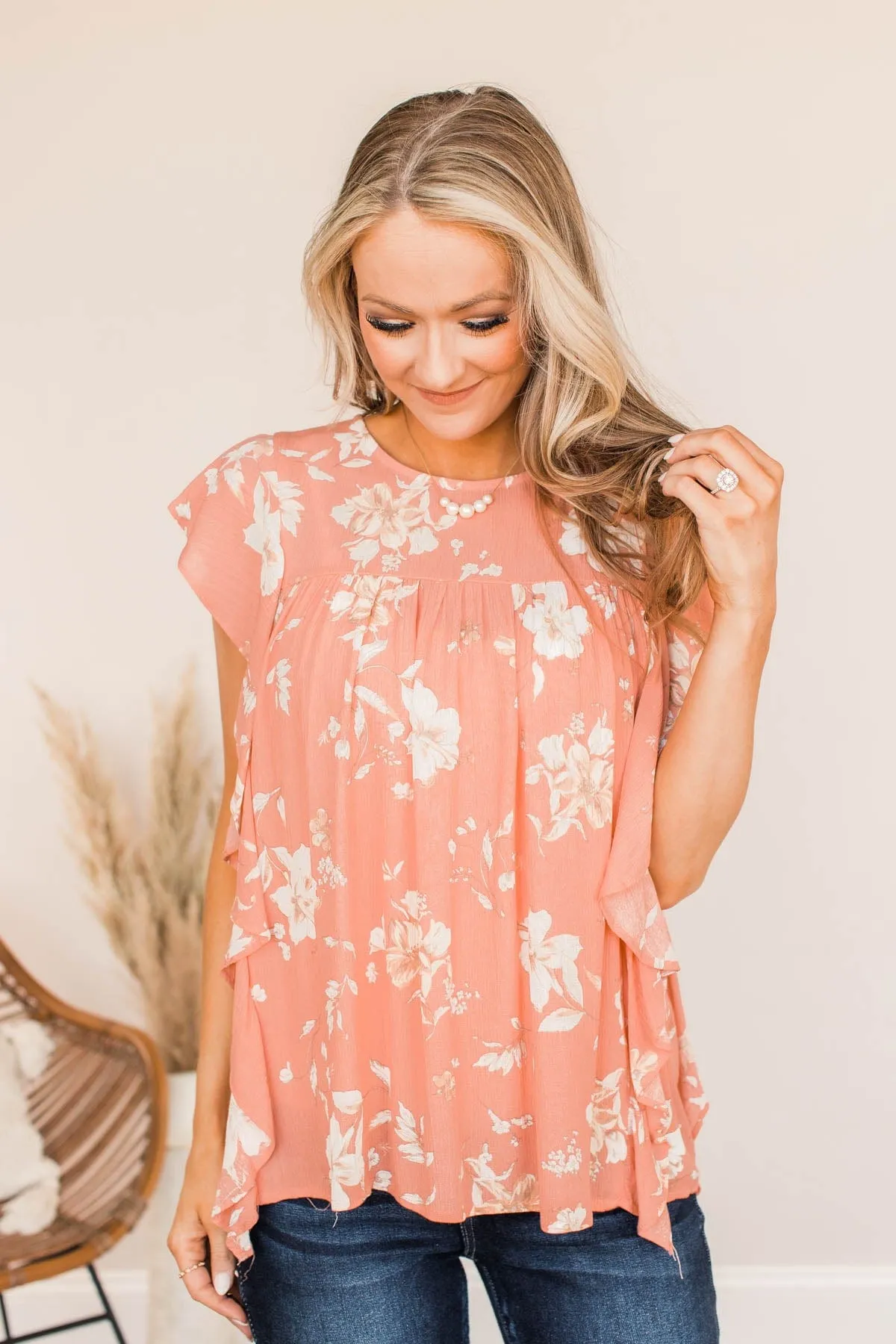 Crazy For You Flutter Sleeve Top Coral