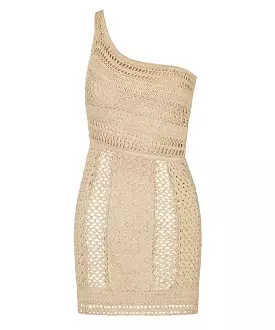 Crochet Beige One Shoulder Mini Dress