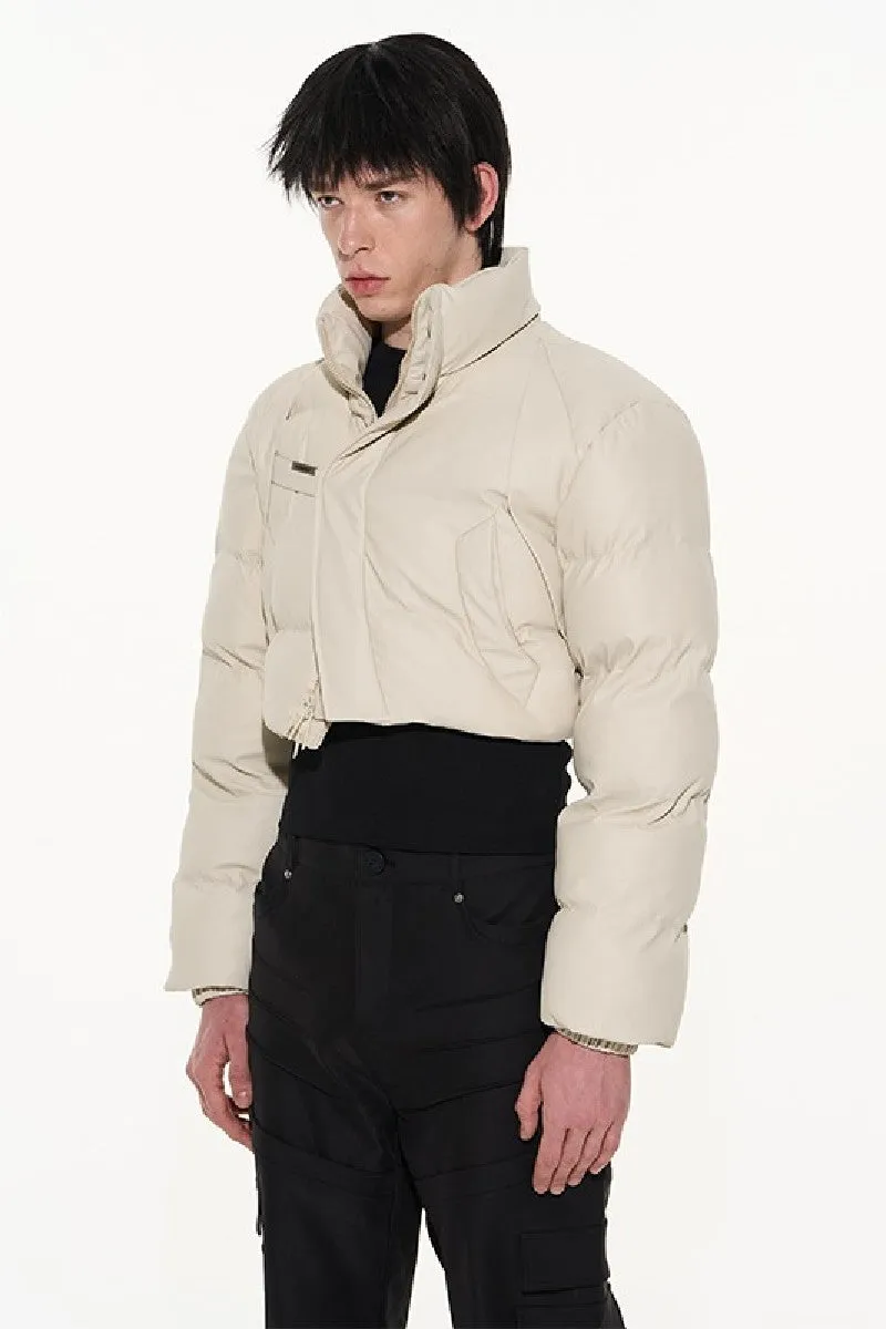 Cropped Faux Leather Puffer Jacket