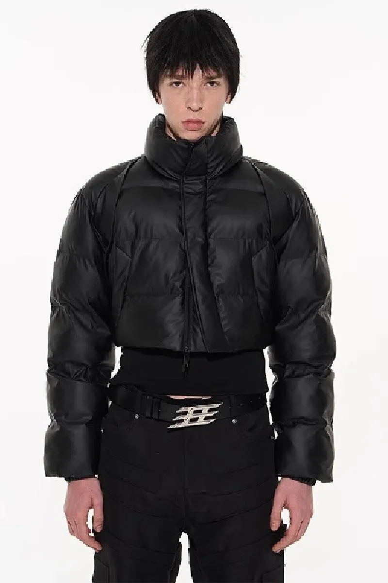 Cropped Faux Leather Puffer Jacket