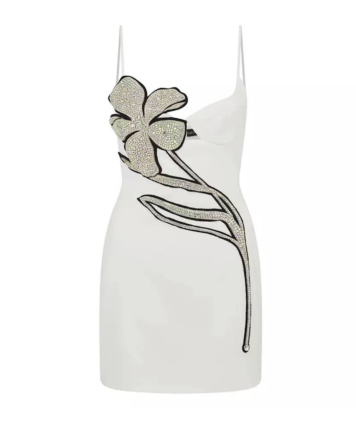 Crystal Flower Mini Dress, White - Best Sale Today