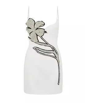 Crystal Flower Mini Dress, White - Best Sale Today