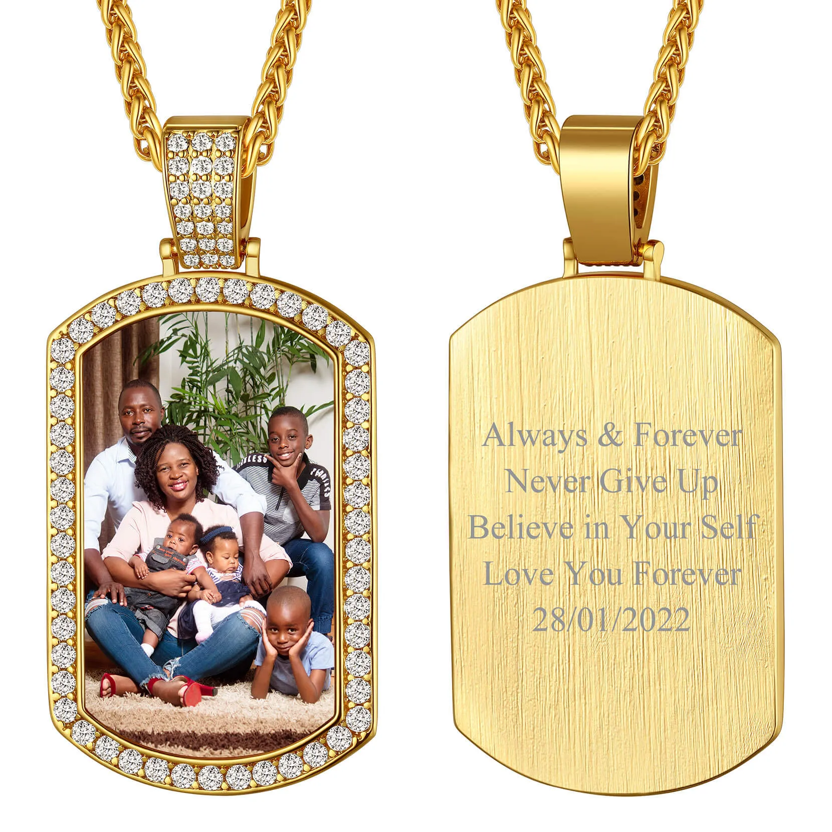 Custom Zircon Picture Text Name Necklace - U7 Jewelry Personalized Hip Hop Pendant