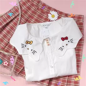 Cute cat white shirt with embroidery - BY42906