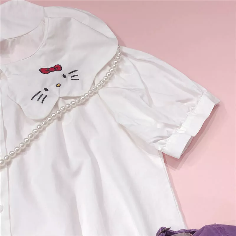 Cute cat white shirt with embroidery - BY42906