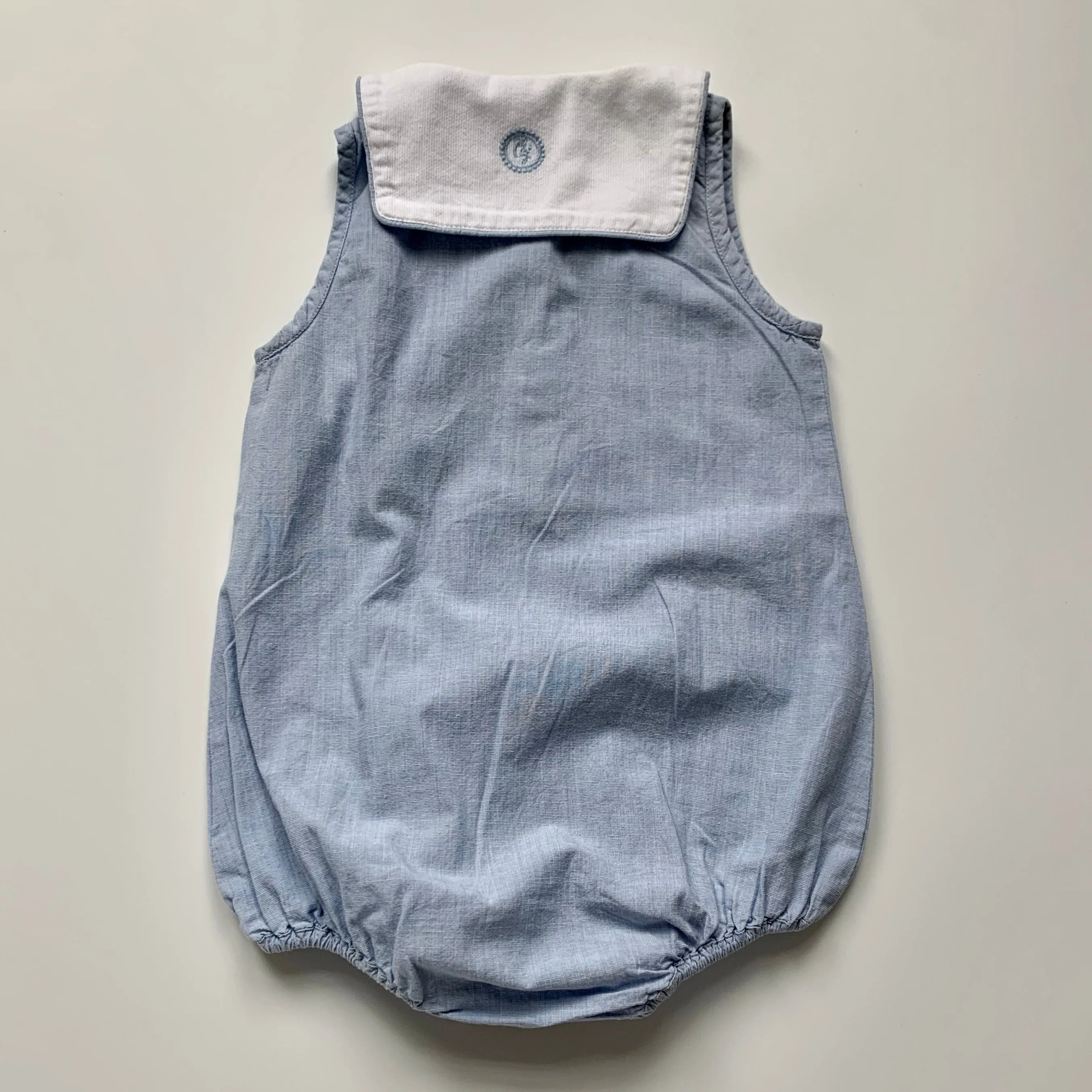 Blue Chambray Romper With Collar for 12-Month-Olds by Cyrillus