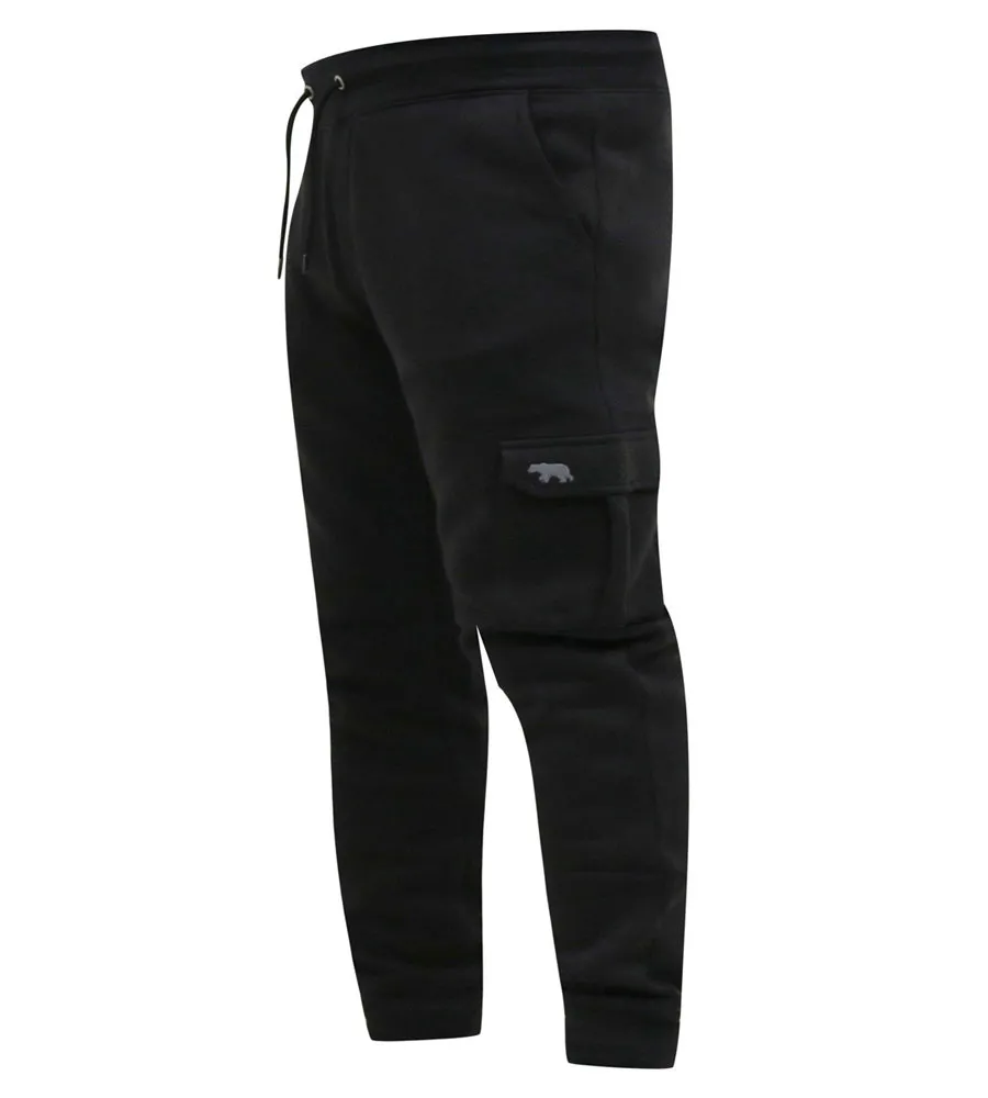 D555 Mens Black Joggers Cargo Pocket Ribbed Cuffs Tilden 2