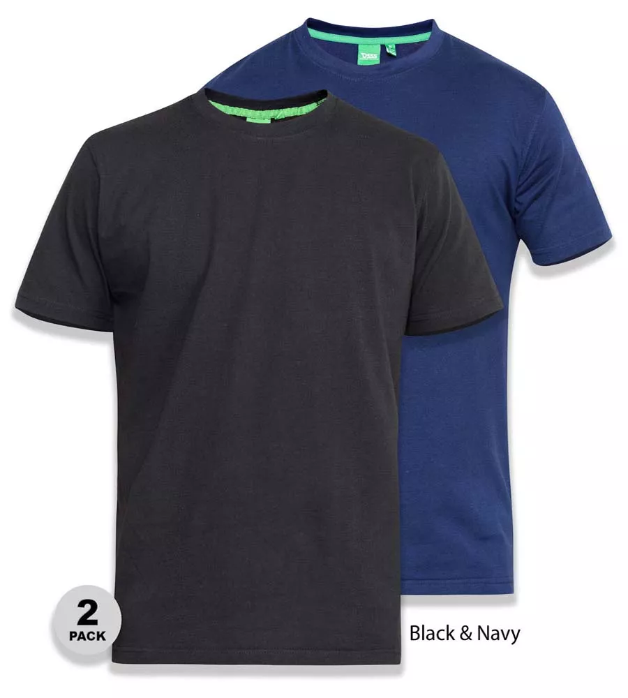 D555 Big Mens Pack Of 2 T-Shirts in Fenton Black and Navy