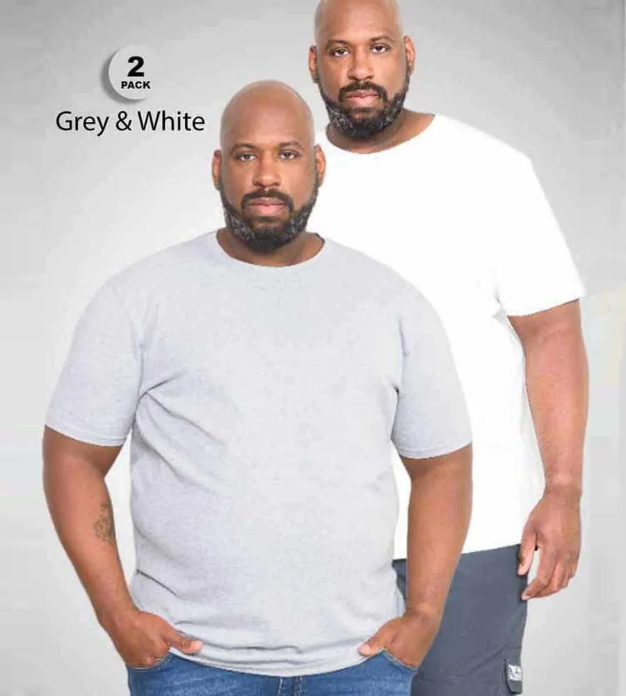 D555 Big Mens Pack Of 2 T Shirts FENTON GREY WHITE